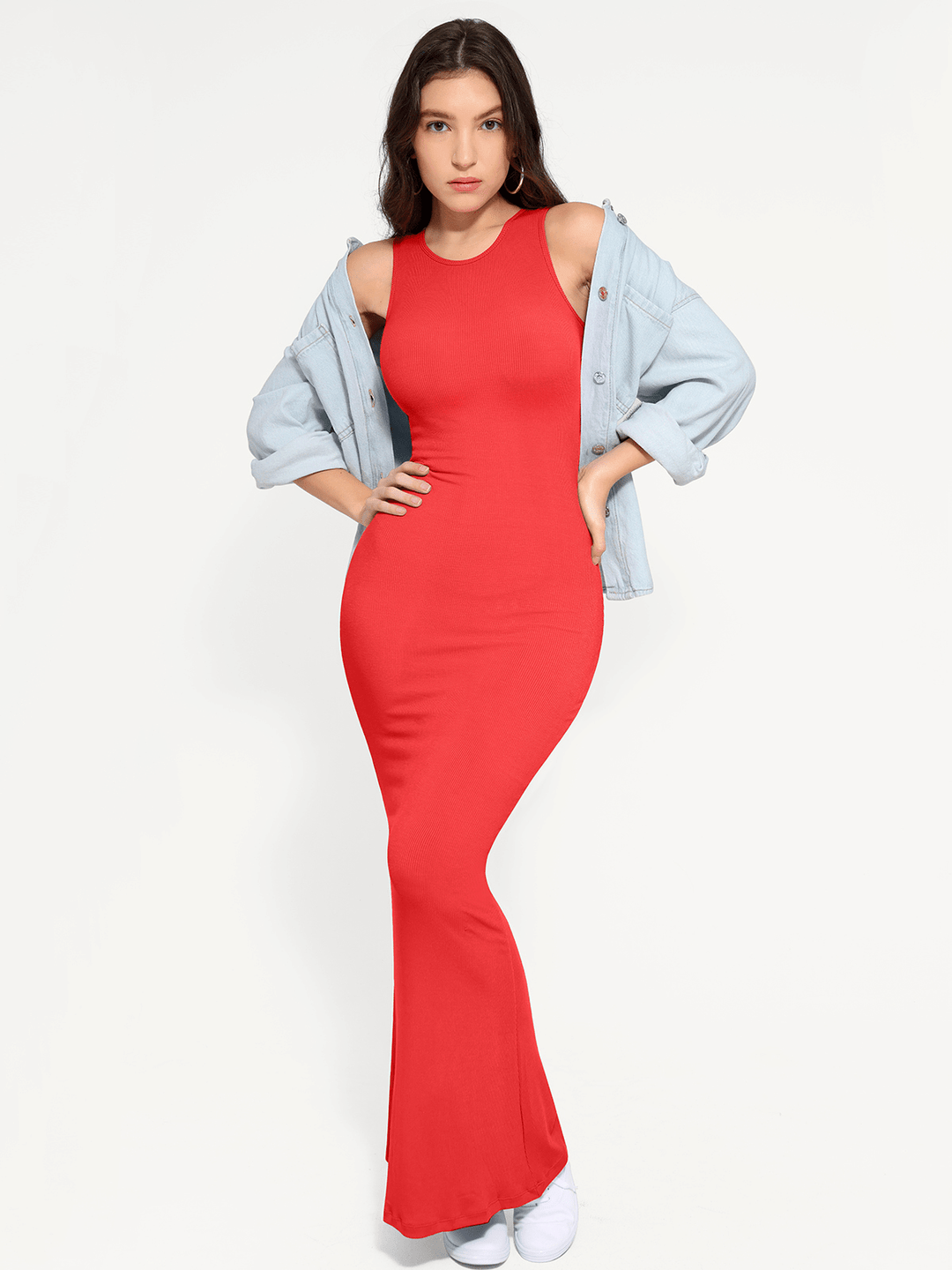 Shapewear Modal Sleeveless Crew Neck Slimming Maxi Dress - Modefluss