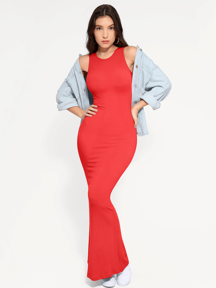 Shapewear Modal Sleeveless Crew Neck Slimming Maxi Dress - Modefluss