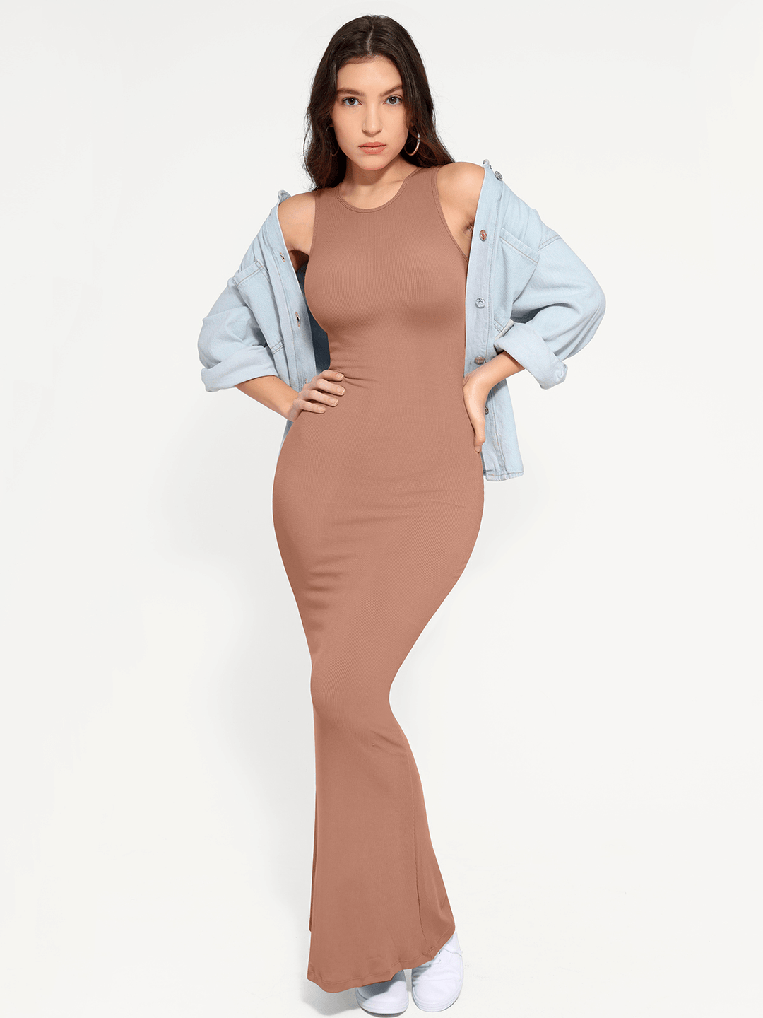 Shapewear Modal Sleeveless Crew Neck Slimming Maxi Dress - Modefluss