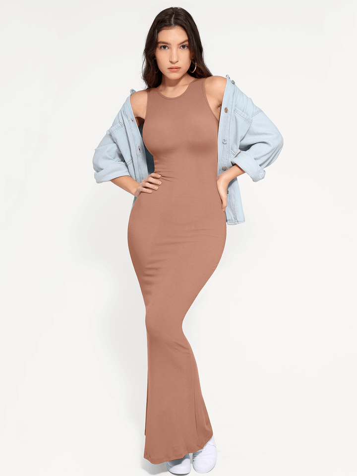 Shapewear Modal Sleeveless Crew Neck Slimming Maxi Dress - Modefluss