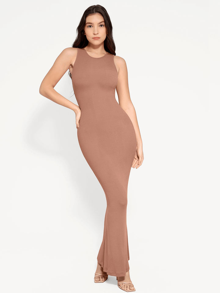 Shapewear Modal Sleeveless Crew Neck Slimming Maxi Dress - Modefluss