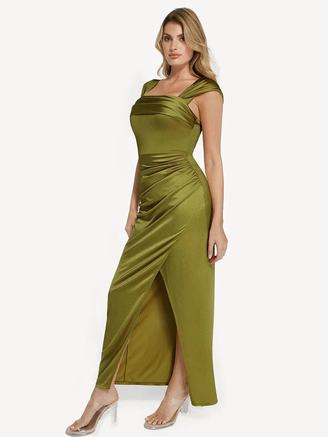 Shapewear Off Shoulder Shine Ruched Sculpting Maxi Dress - Modefluss