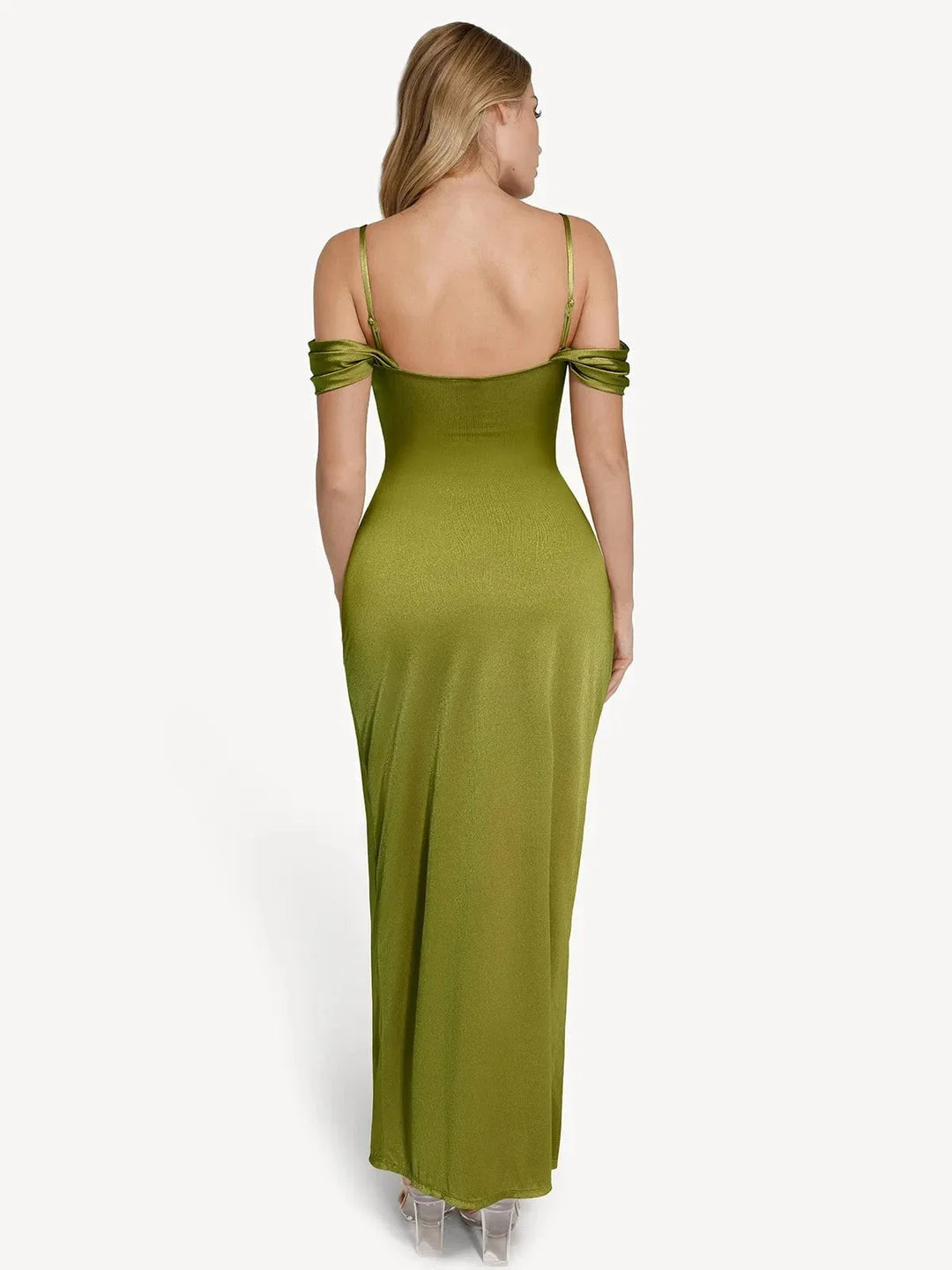 Shapewear Off Shoulder Shine Ruched Sculpting Maxi Dress - Modefluss
