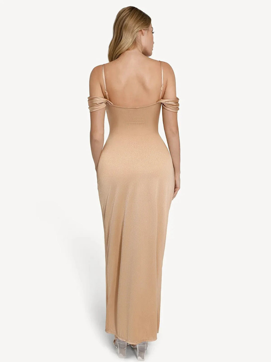 Shapewear Off Shoulder Shine Ruched Sculpting Maxi Dress - Modefluss