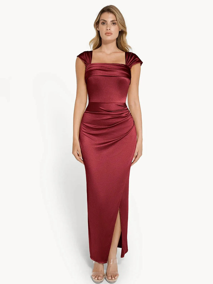 Shapewear Off Shoulder Shine Ruched Sculpting Maxi Dress - Modefluss
