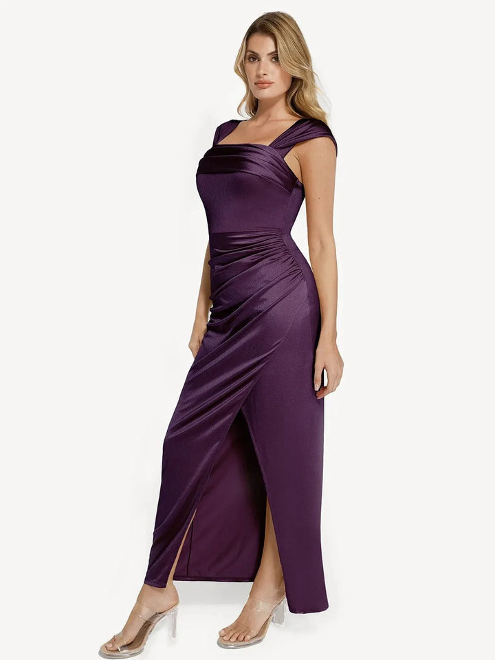 Shapewear Off Shoulder Shine Ruched Sculpting Maxi Dress - Modefluss