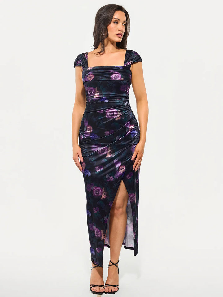 Shapewear Off Shoulder Shine Ruched Sculpting Maxi Dress - Modefluss