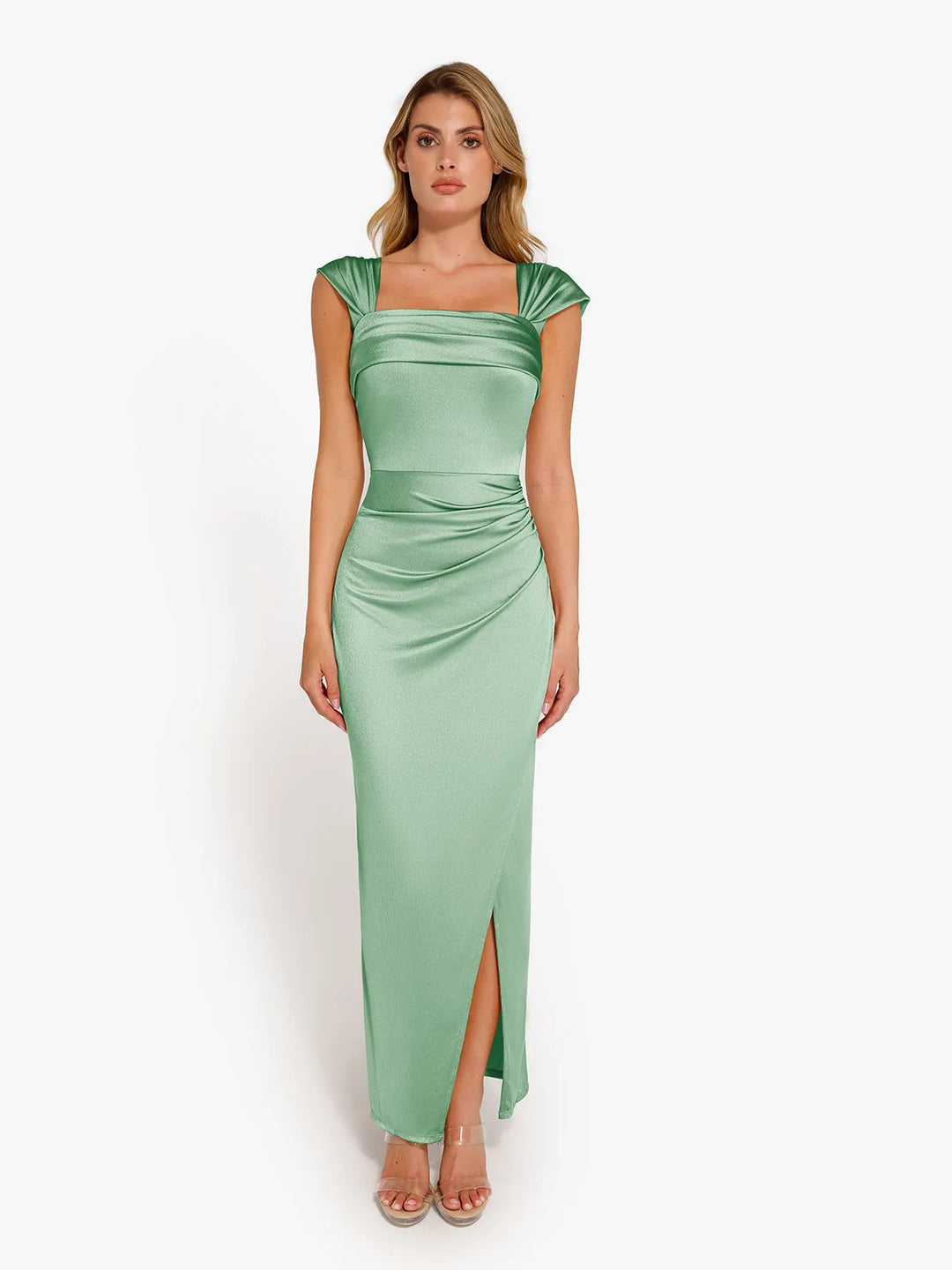 Shapewear Off Shoulder Shine Ruched Sculpting Maxi Dress - Modefluss