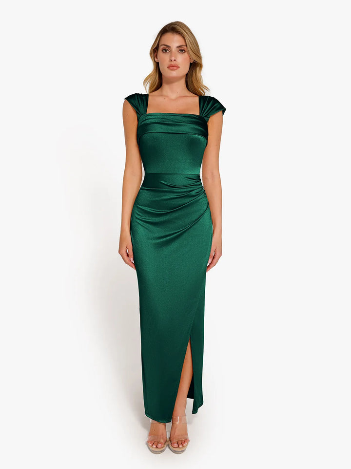 Shapewear Off Shoulder Shine Ruched Sculpting Maxi Dress - Modefluss