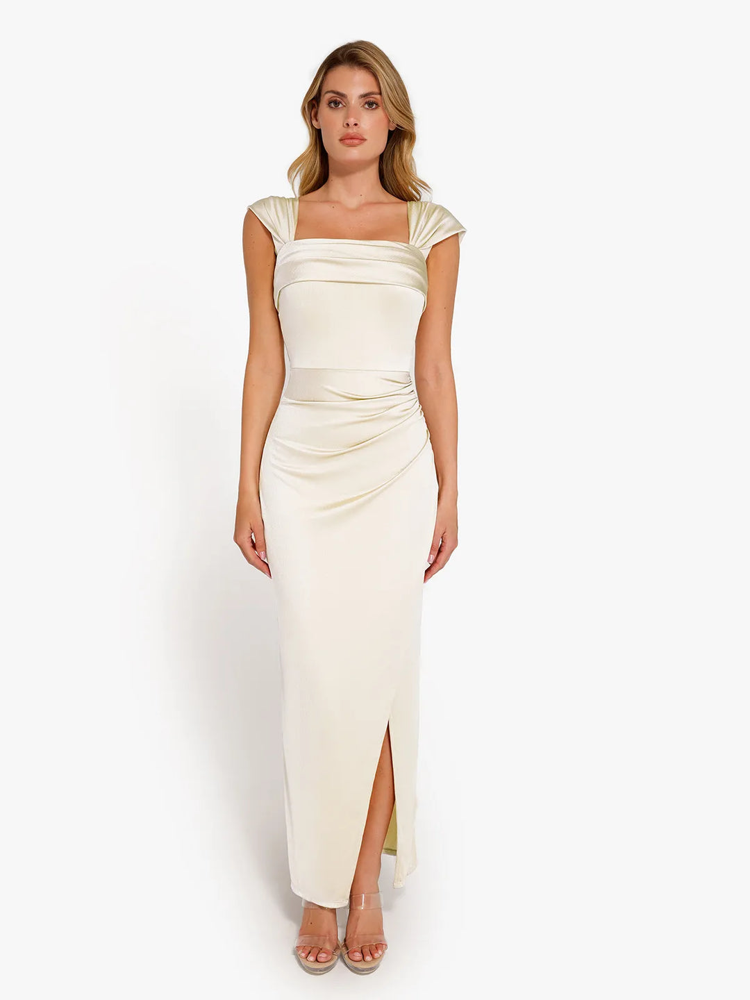 Shapewear Off Shoulder Shine Ruched Sculpting Maxi Dress - Modefluss