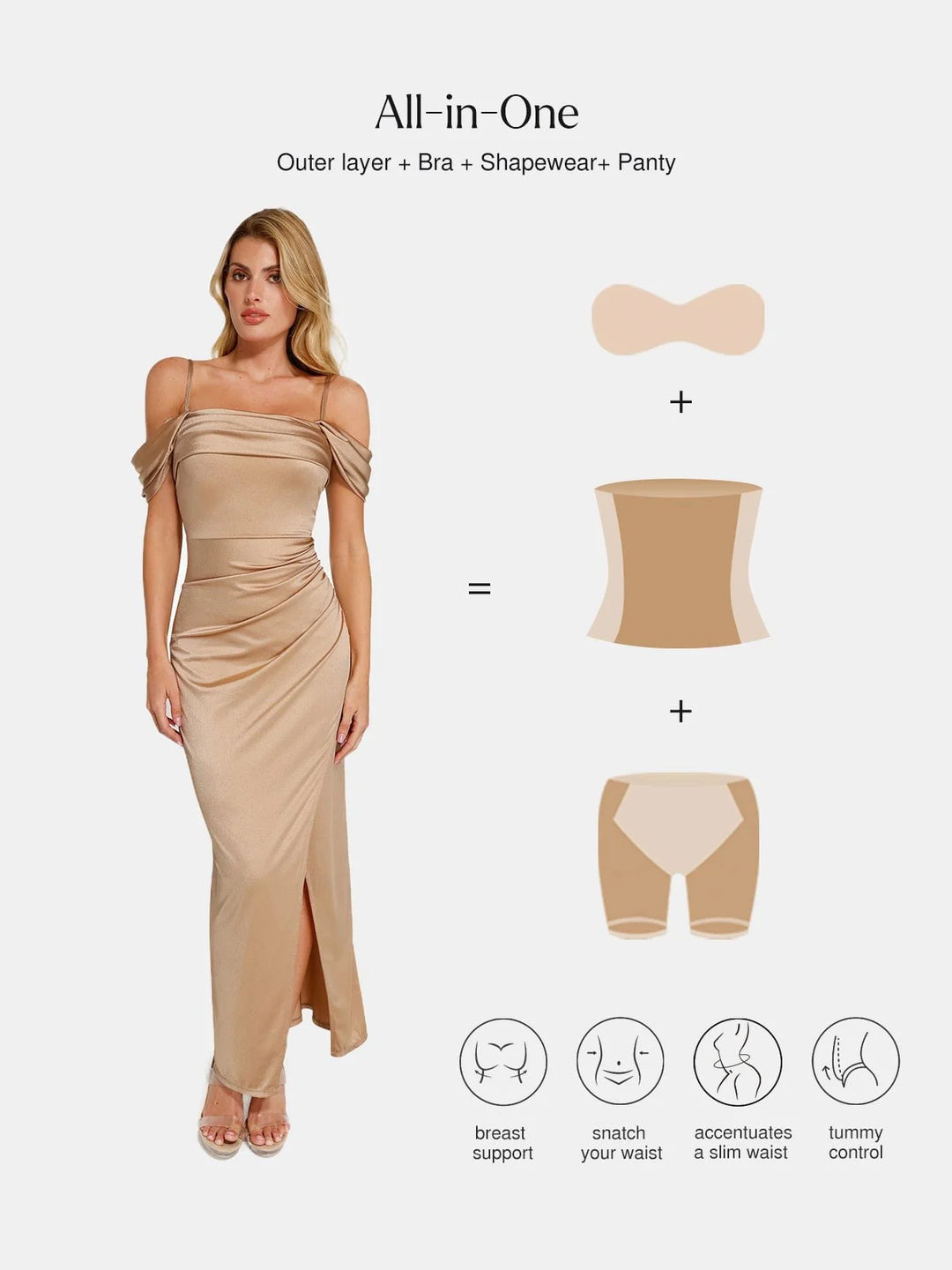 Shapewear Off Shoulder Shine Ruched Sculpting Maxi Dress - Modefluss