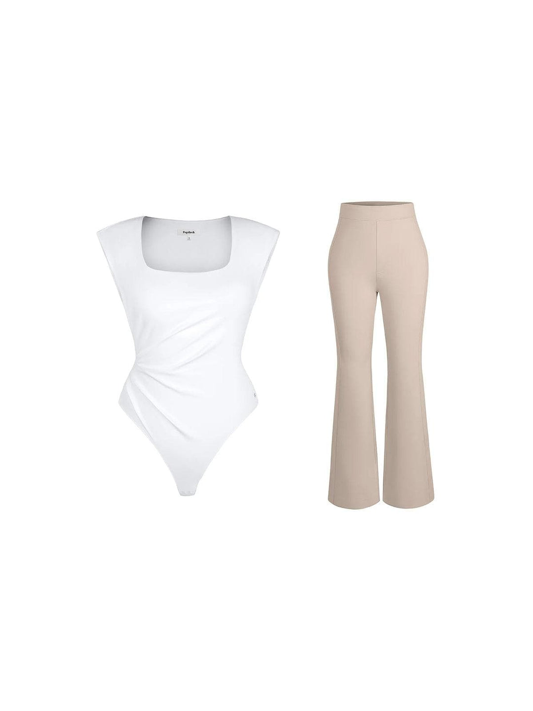 Shapewear Padded Shoulder Slimming Bodysuit Flare-Leg Pants Set - Modefluss