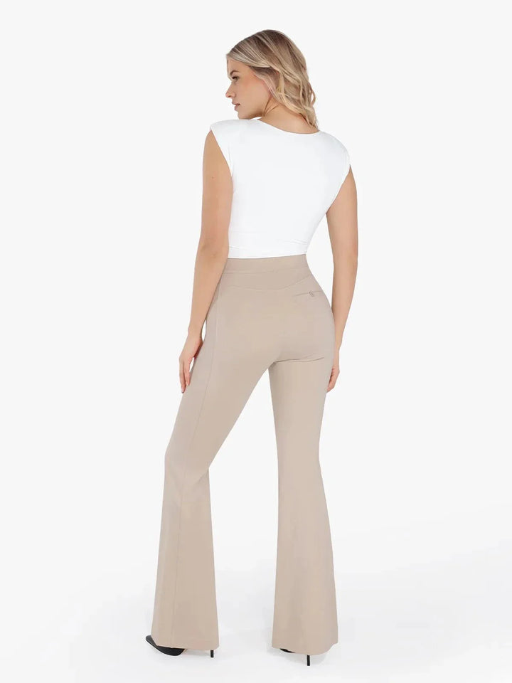 Shapewear Padded Shoulder Slimming Bodysuit Flare-Leg Pants Set - Modefluss