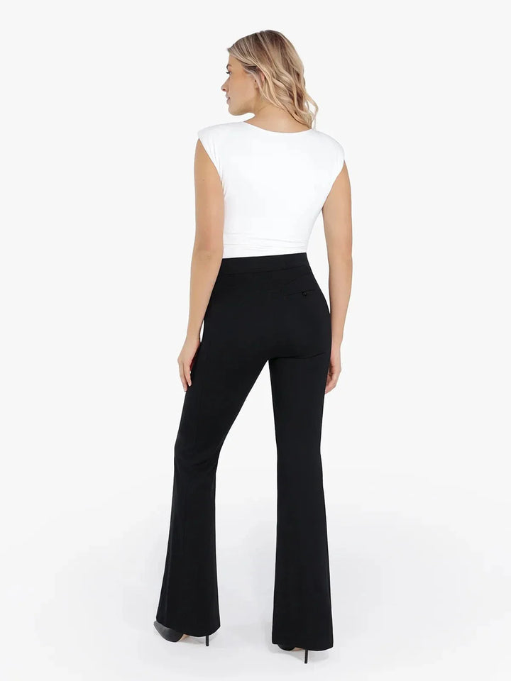 Shapewear Padded Shoulder Slimming Bodysuit Flare-Leg Pants Set - Modefluss