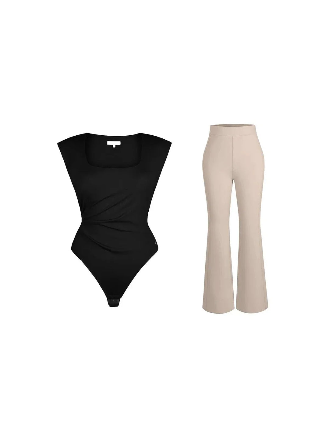 Shapewear Padded Shoulder Slimming Bodysuit Flare-Leg Pants Set - Modefluss