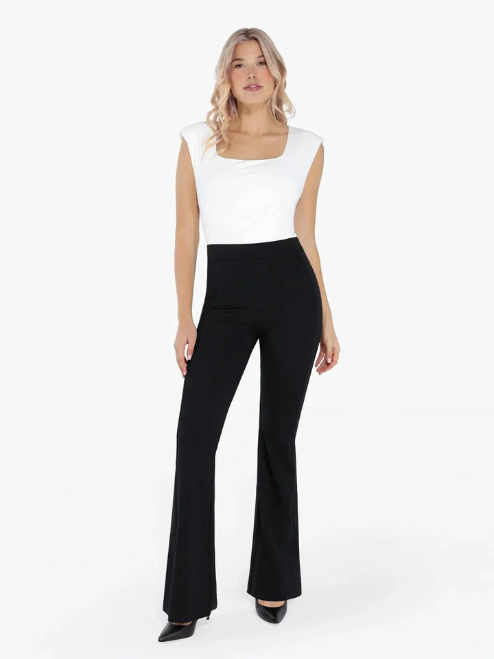 Shapewear Padded Shoulder Slimming Bodysuit Flare-Leg Pants Set - Modefluss