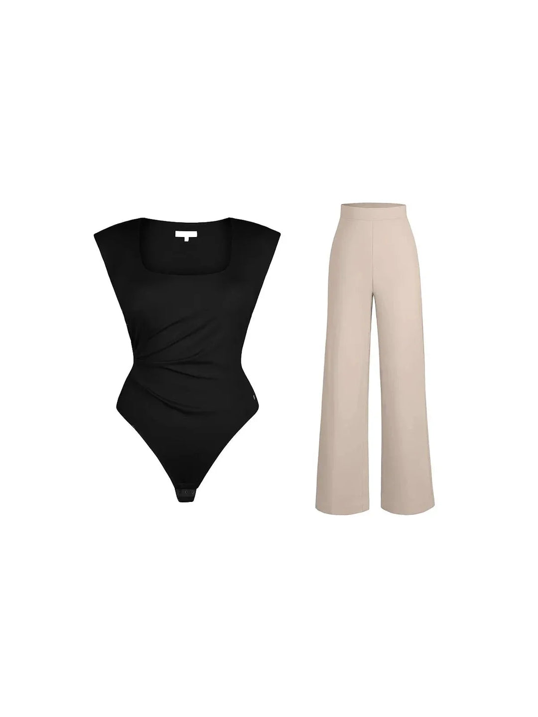 Shapewear Padded Shoulder Slimming Bodysuit Wide-Leg Pants Set