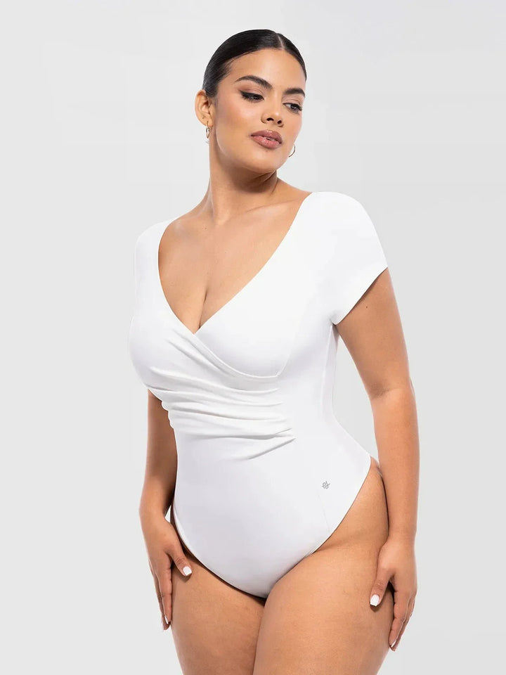 Shapewear Portrait Neckline Draped Sculpting Bodysuit - Modefluss