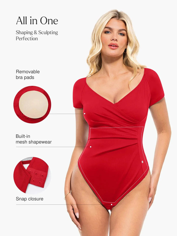 Shapewear Portrait Neckline Draped Sculpting Bodysuit - Modefluss