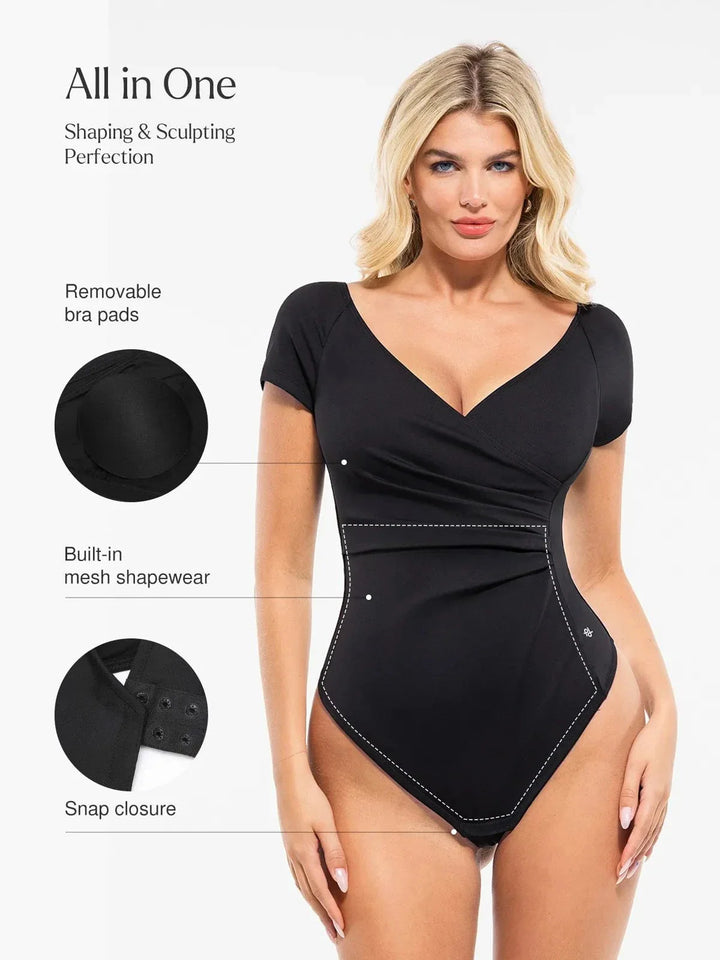 Shapewear Portrait Neckline Draped Sculpting Bodysuit - Modefluss
