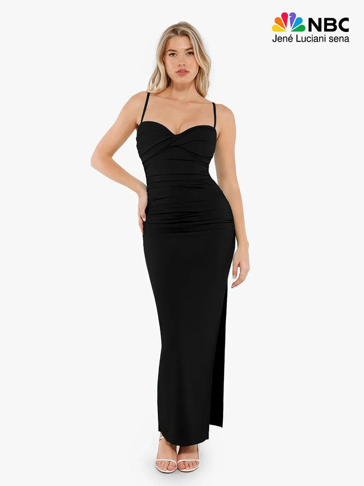 Shapewear Ruched Bias Twist Tummy Control Maxi Dress - Modefluss