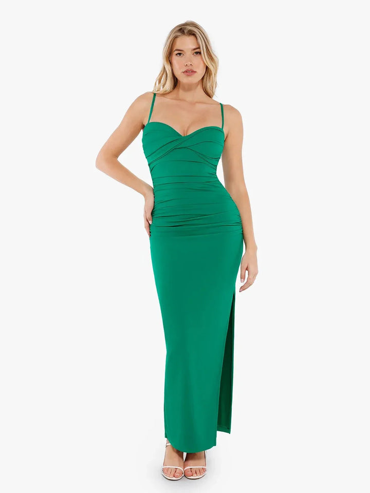 Shapewear Ruched Bias Twist Tummy Control Maxi Dress - Modefluss