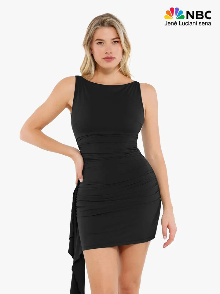 Shapewear Ruched Bodycon Cascade Mini Dress - Modefluss
