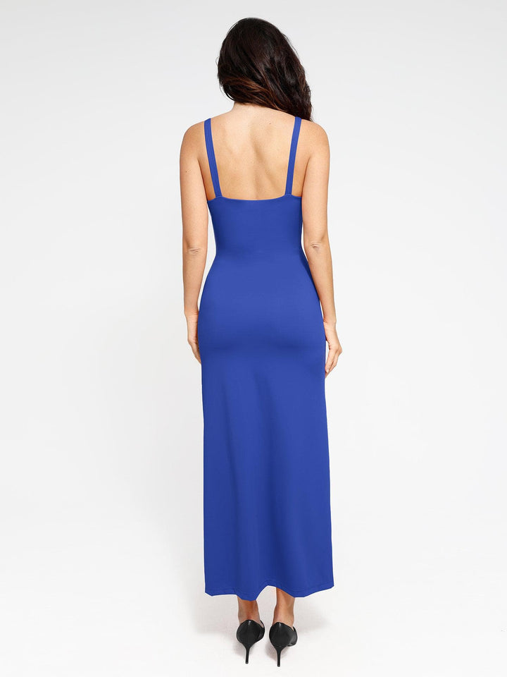 Shapewear Ruched Side Slit Slimming Maxi Slip Dress - Modefluss