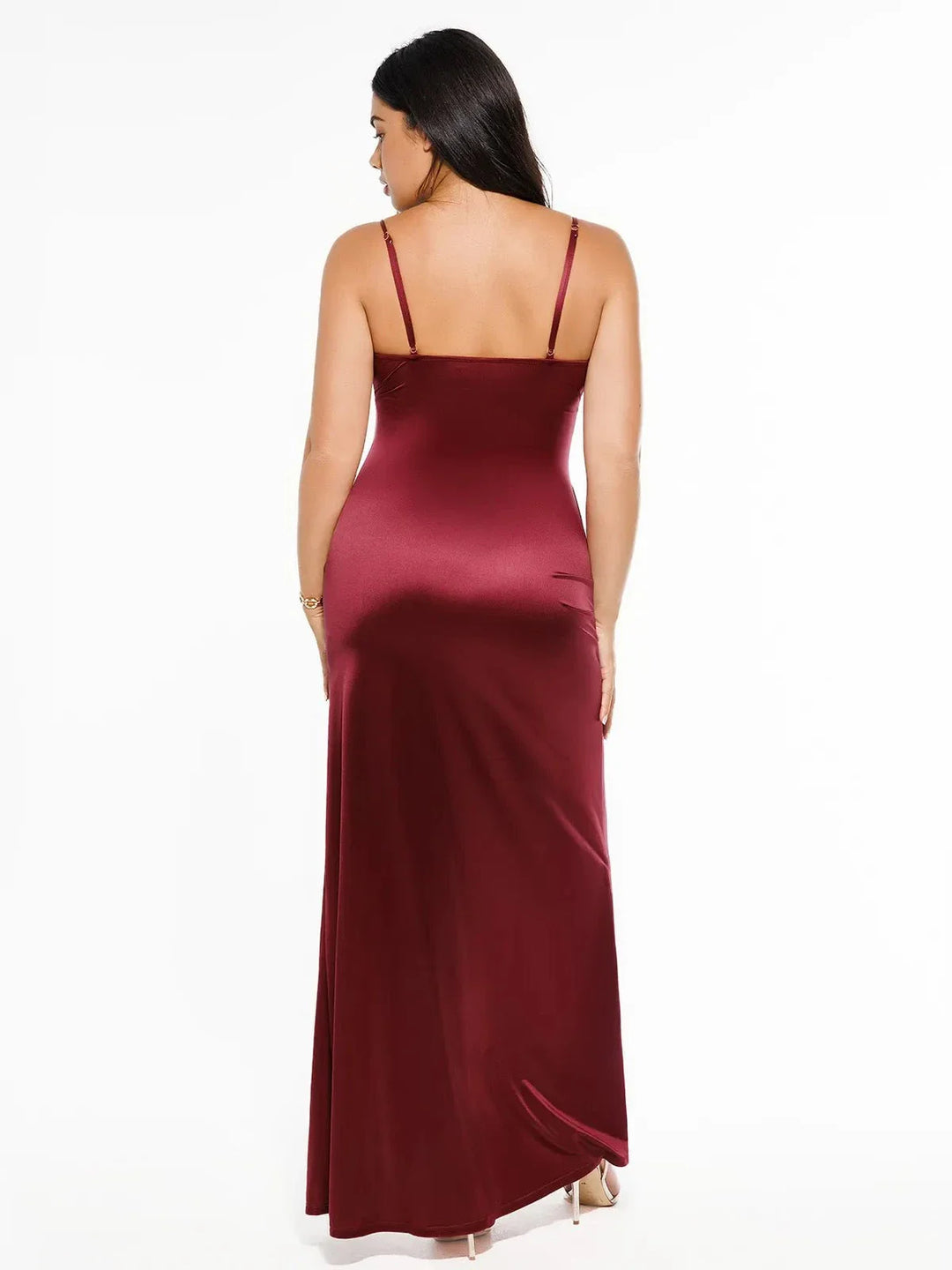 Shapewear Satin Deep-V Front Slit Maxi Dress - Modefluss