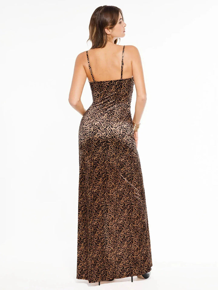Shapewear Satin Deep-V Front Slit Maxi Dress - Modefluss