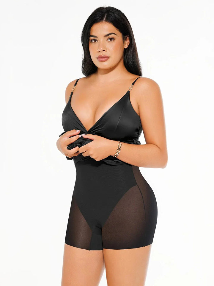 Shapewear Satin Deep-V Front Slit Maxi Dress - Modefluss