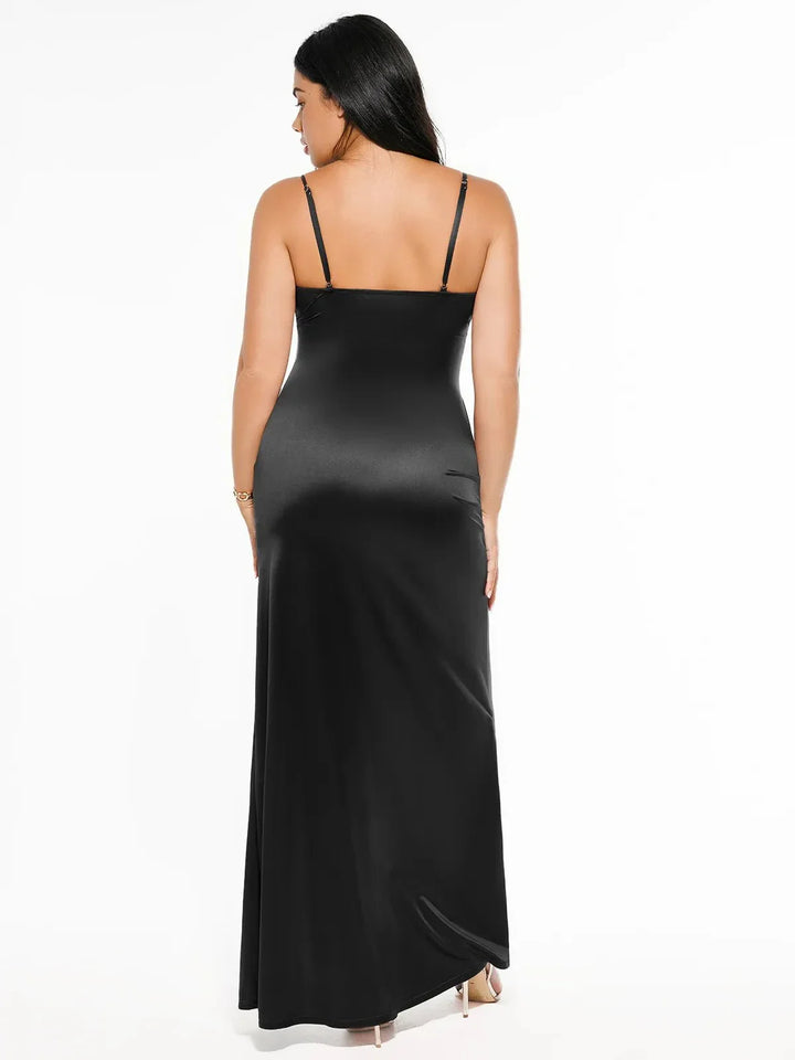Shapewear Satin Deep-V Front Slit Maxi Dress - Modefluss
