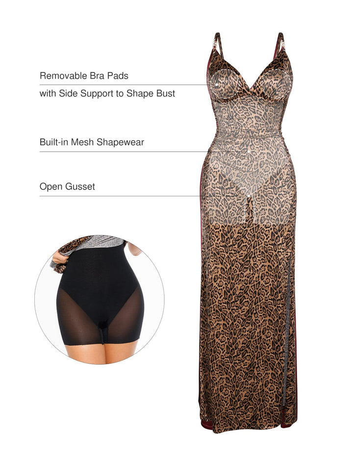 Shapewear Satin Deep-V Front Slit Maxi Dress - Modefluss