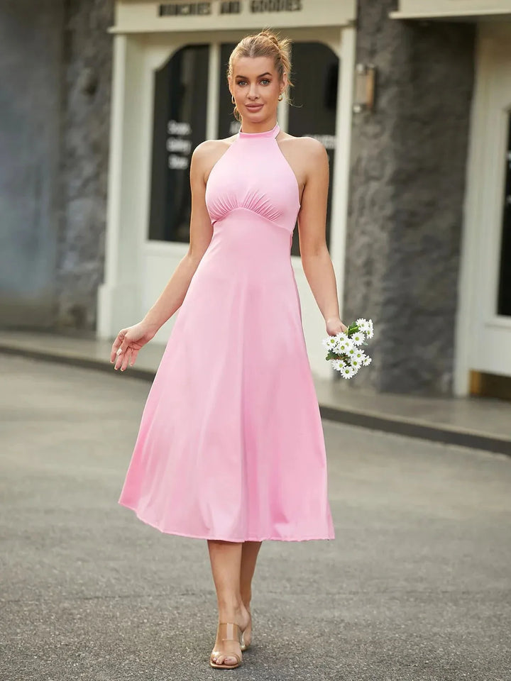 Shapewear Sculpting Backless Halter A-Line Midi Dress - Modefluss