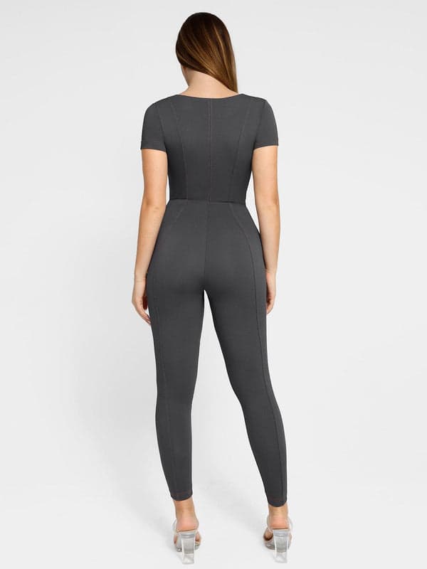 Shapewear Sculpting Denim Tank Flare Leg Jumpsuit - Modefluss