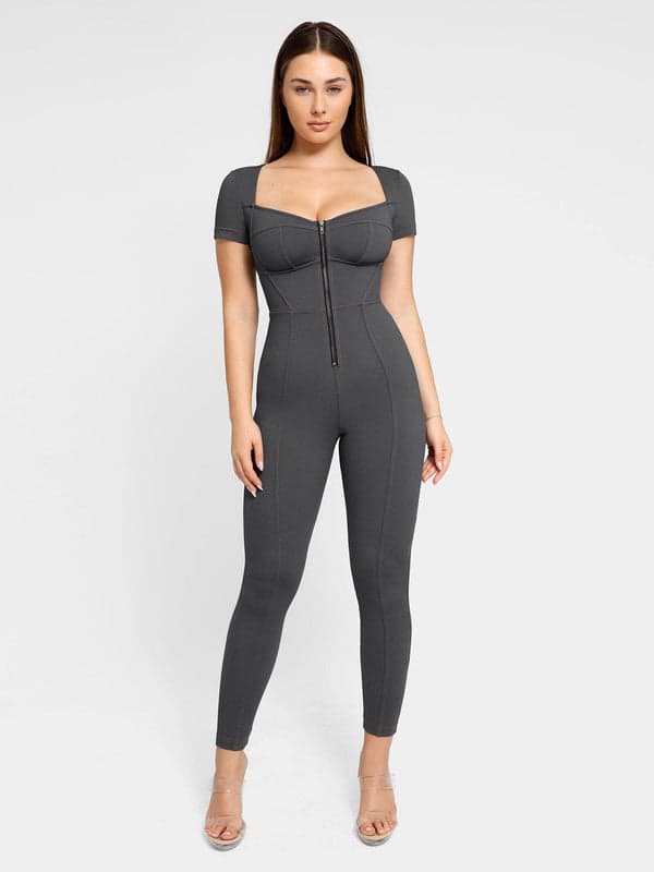 Shapewear Sculpting Denim Tank Flare Leg Jumpsuit - Modefluss