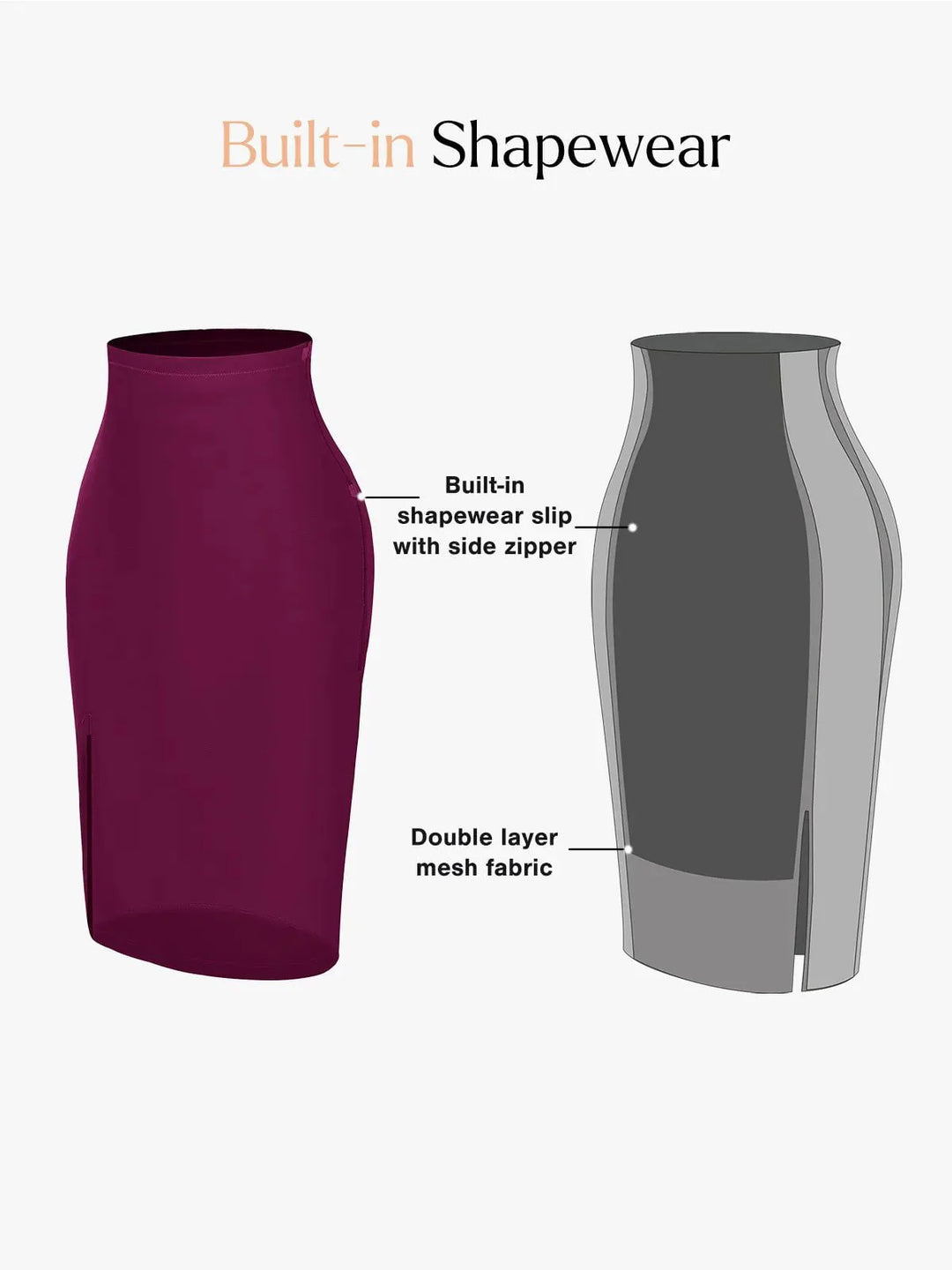 Shapewear Sculpting Faux Leather Front Slit Midi Skirt - Modefluss