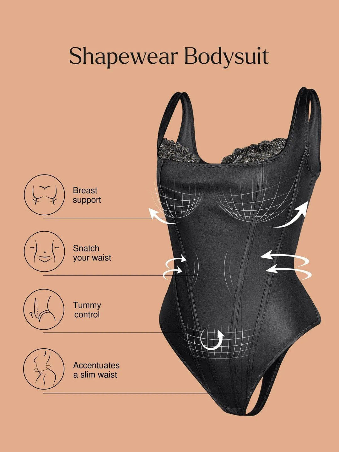 Shapewear Sculpting Faux Leather Lace Bodysuit Skirt Set - Modefluss