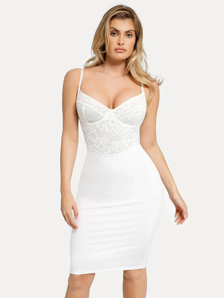 Shapewear Sculpting Lace Corset Midi Slip Dress - Modefluss