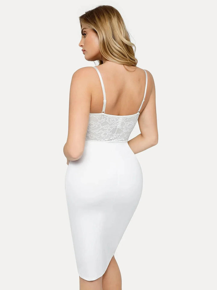 Shapewear Sculpting Lace Corset Midi Slip Dress - Modefluss