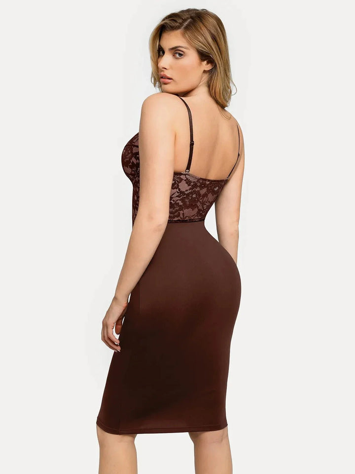 Shapewear Sculpting Lace Corset Midi Slip Dress - Modefluss