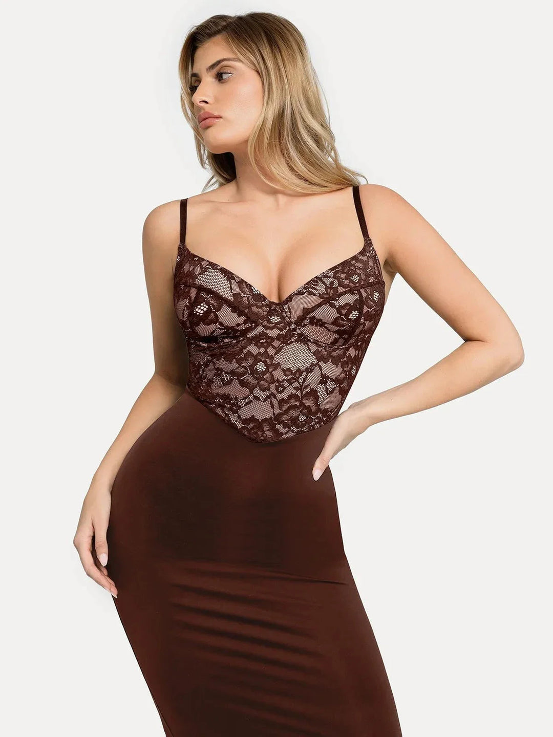 Shapewear Sculpting Lace Corset Midi Slip Dress - Modefluss