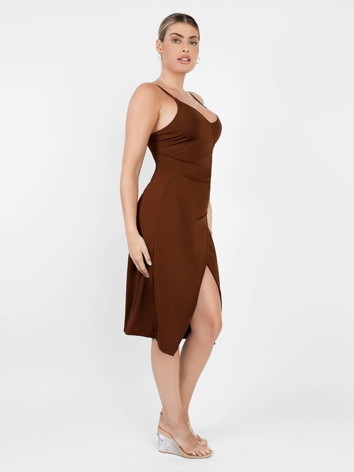 Shapewear Sculpting Wrap Midi Slip Dress - Modefluss