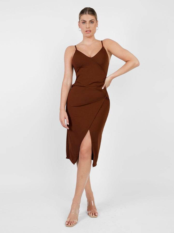 Shapewear Sculpting Wrap Midi Slip Dress - Modefluss