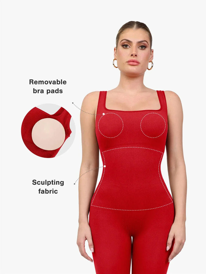 Shapewear Seamless Square Neck Tank Workout Jumpsuit - Modefluss