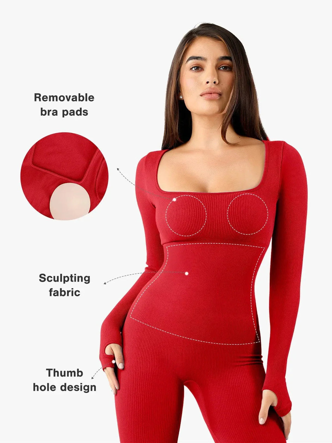 Shapewear Seamless Thumb Hole Long Sleeve Jumpsuit - Modefluss