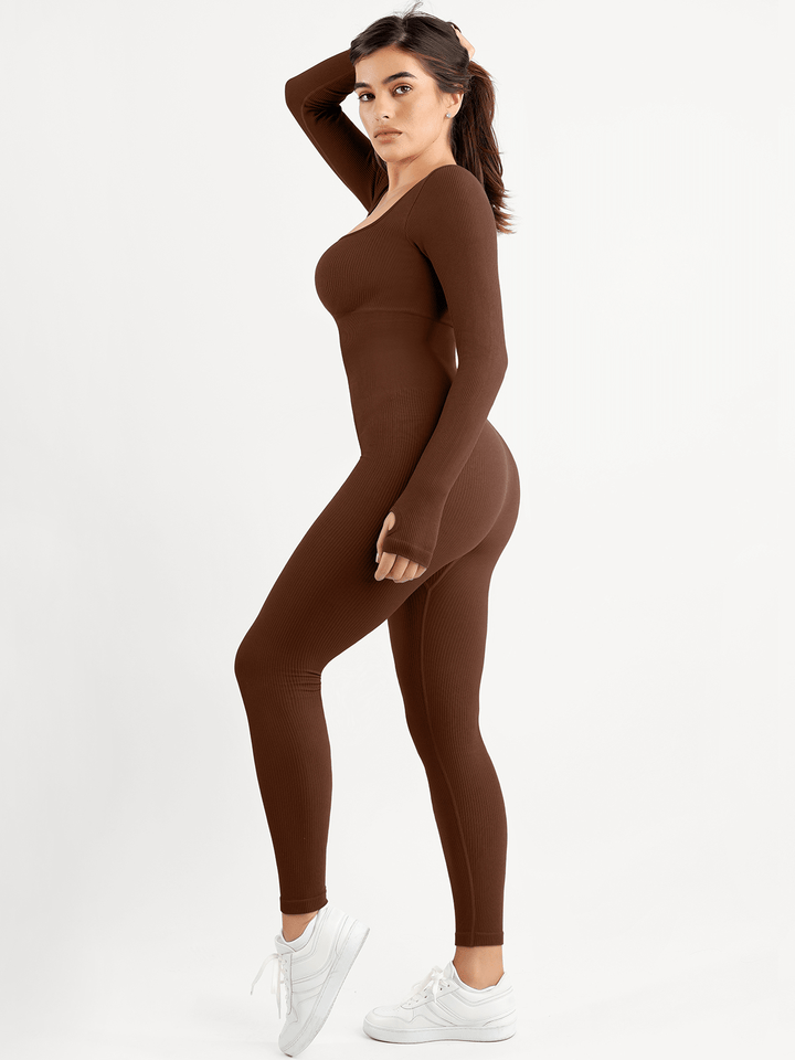 Shapewear Seamless Thumb Hole Long Sleeve Jumpsuit - Modefluss