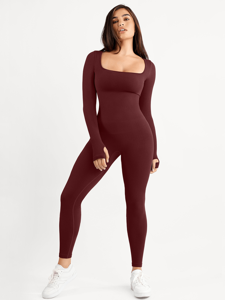 Shapewear Seamless Thumb Hole Long Sleeve Jumpsuit - Modefluss