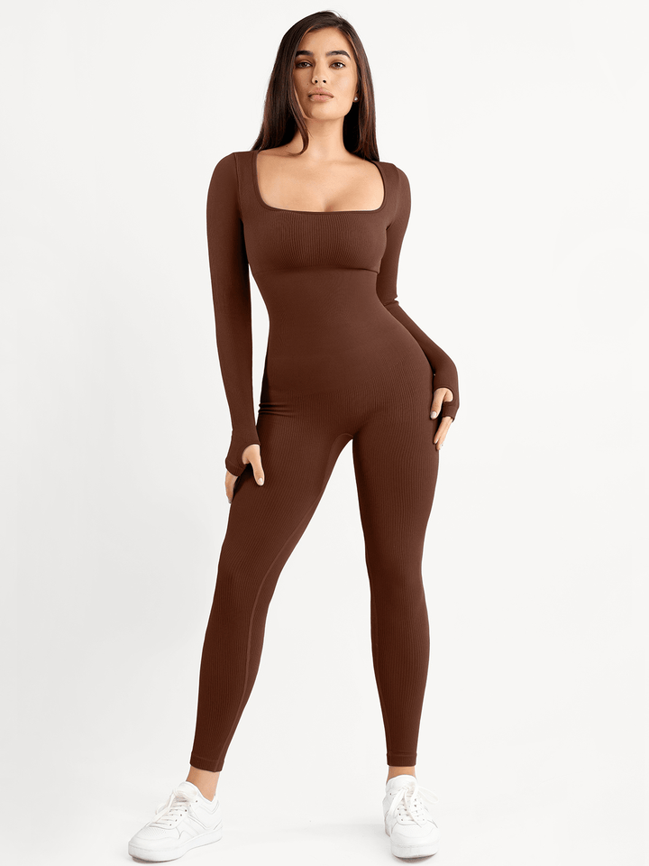 Shapewear Seamless Thumb Hole Long Sleeve Jumpsuit - Modefluss