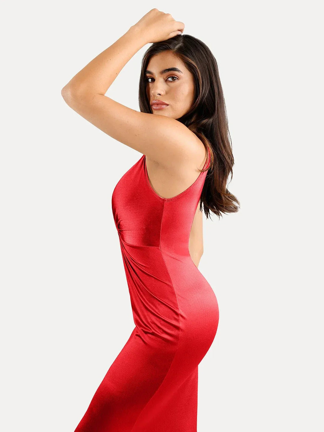 Shapewear Shine Deep V-Neck Bias Twist Hourglass Maxi Dress - Modefluss
